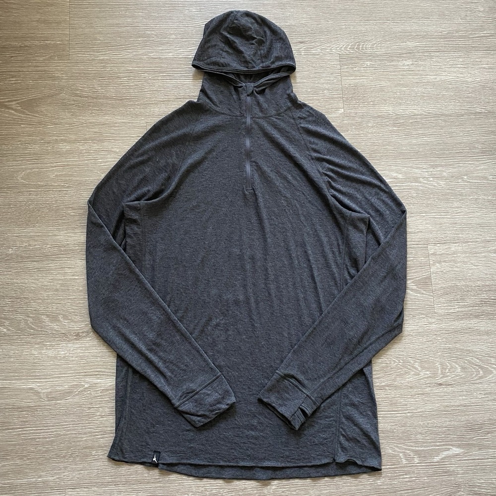 Duckworth Merino Wool Blend 1/4 Zip Base Layer Hoodie Mens XL Gray Pullover READ